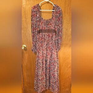 SHEIN VCAY Paisley Print Sweetheart Neck Lantern Sleeve Ruffle Hem Dress